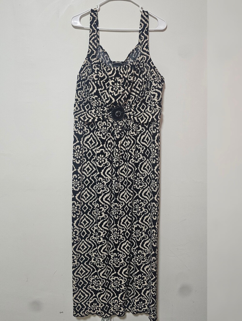 En Focus Women Black & Cream Ikat Print Maxi Dress Size 20W